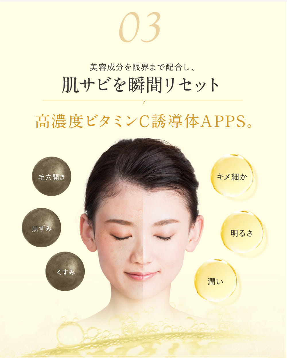 03 美容成分を限界まで配合し、肌サビを瞬間リセット