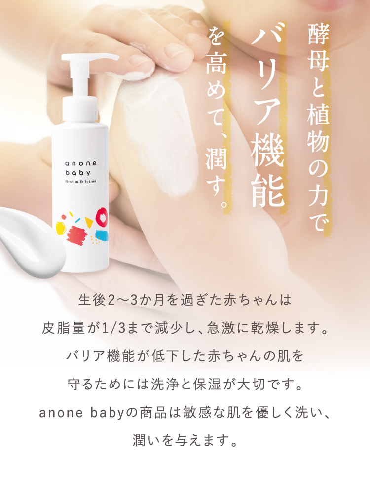ファーストミルクローション＜低刺激うるおい乳液＞｜【公式】anone baby(アノネベビー)｜hugkumi+(ハグクミプラス)の赤ちゃん 用化粧品ブランド