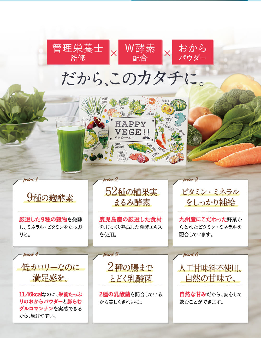 管理栄養士監修×おからパウダー×W酵素配合だから、このカタチに。