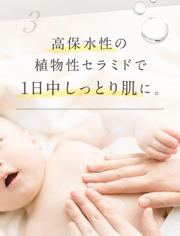 高保水性の植物性セラミドで1日中しっとり肌に。