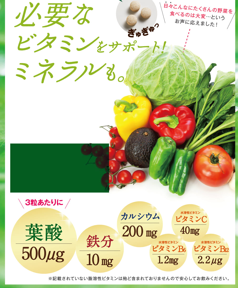 必要なビタミンをサポート!ミネラルも。