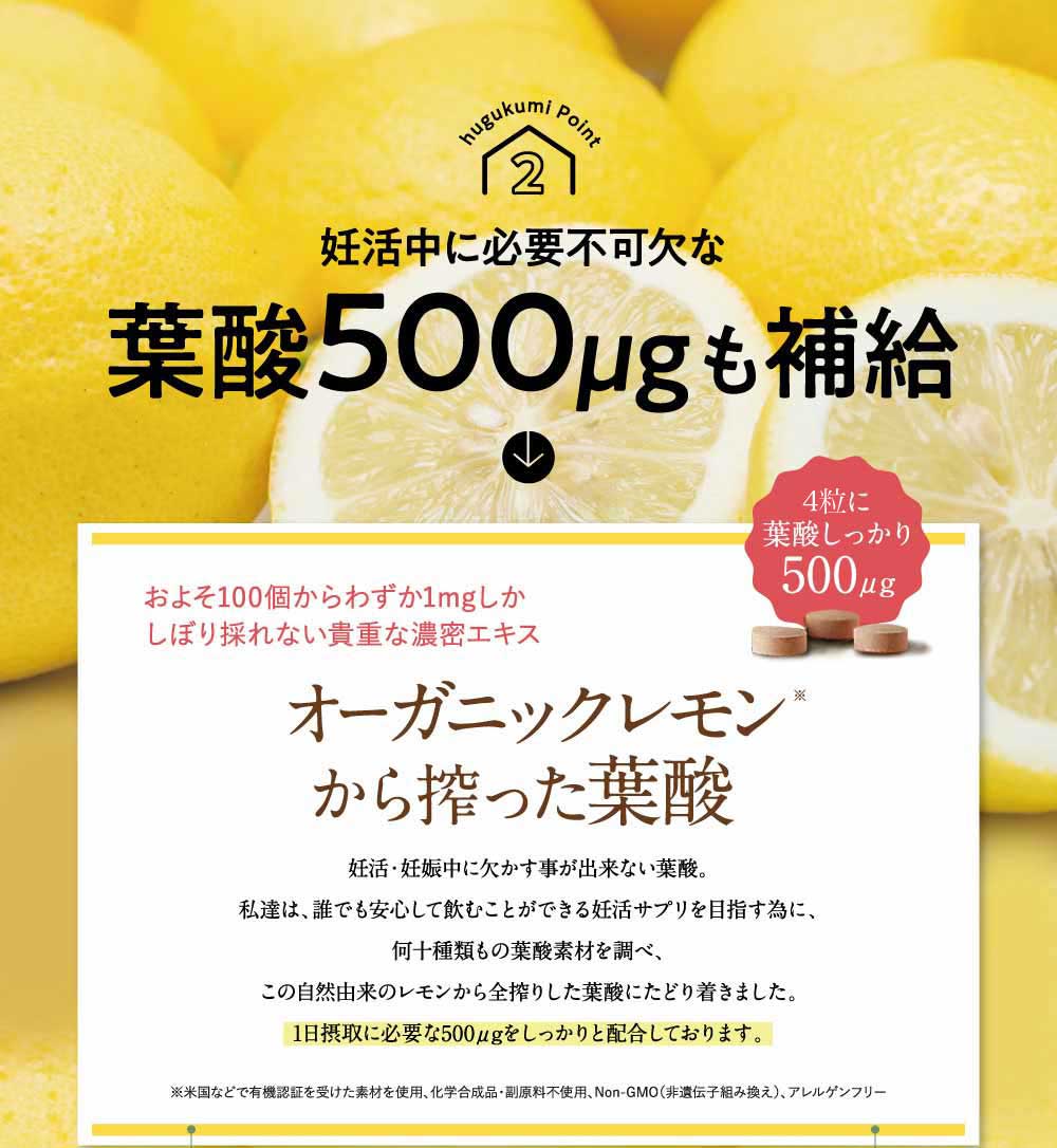 妊活中に必要不可欠な葉酸500μgも補給