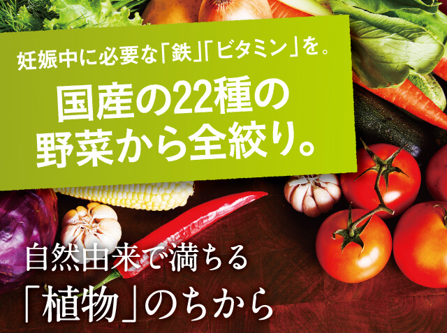 妊娠中に必要な「鉄」「ビタミン」を。国産の22種の野菜から全絞り。